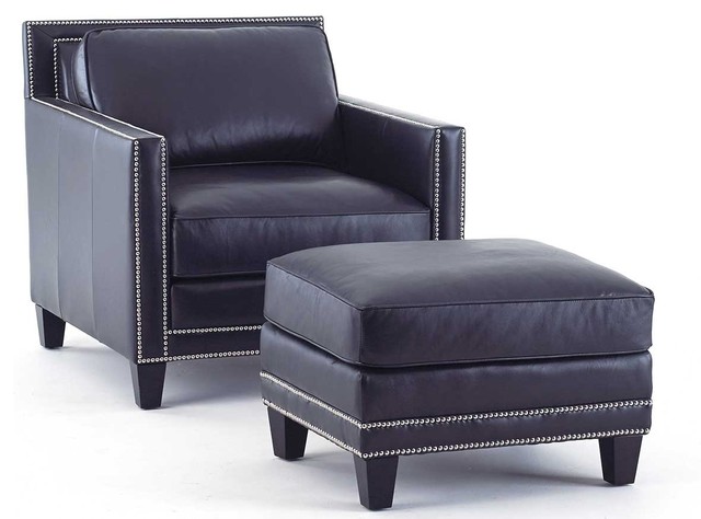 Hendrix Navy Blue Leather Sofa By Steve Silver